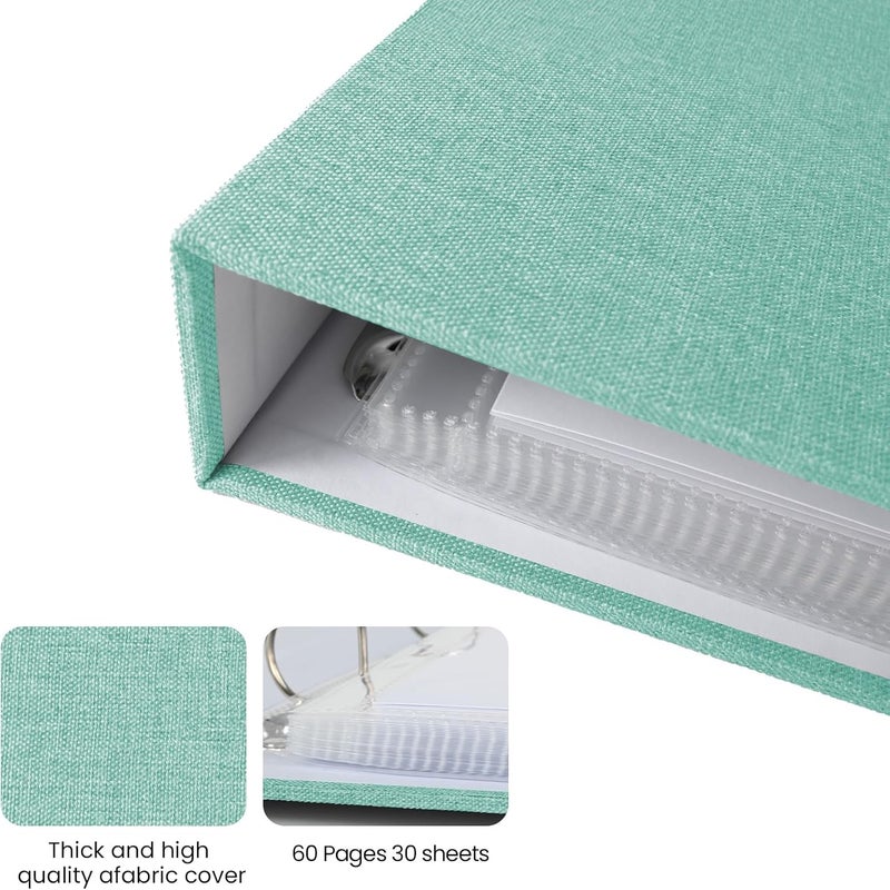 LUOCCHI 12x12 Inch Large 3 Ring Binder Scrapbook Album, Linen Cover Scrap Books 30 Pocket with Plastic Sleeves Protectors Display 60 Pages 12 x 12 Art Portfolio for Wedding Baby Adventure (Cyan Blue) - Image 5